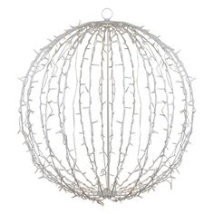 a metal ball with branches hanging from it