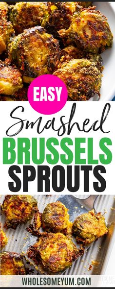 easy smashed brussel sprouts with text overlay