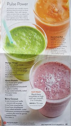 a menu for some kind of smoothie and drink