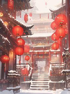 Traditional Chinese culture, New Year atmosphere, digital printed products, red lanterns, traditional architecture, winter snowflakes China Culture Aesthetic, Winter In China, Chinese Red Aesthetic, Chinese Palace Interior, Chinese Culture Aesthetic, Cultural Poster, Chinese New Year Art, Chinese New Year Illustration, China New Year