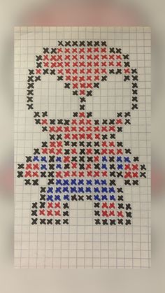 a cross - stitch pattern with an image of a red, white and blue teddy bear