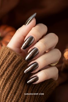 25 Best Fall Chrome Nails You Need to Try Fall Chrome Ombre Nails, Brown Nails With Pearl Chrome, Chrome Nail Colors Chart, Chocolate Brown Nails With Chrome, November Nails Chrome, Dip Nails Brown, Coffee Chrome Nails, Chocolate Brown Chrome Nails, Thanksgiving Chrome Nails