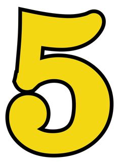 the number five is yellow with black outlines on it's bottom and bottom half