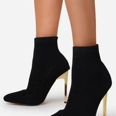 Romeo Pointed Toe Metallic Heel Ankle Sock Boot In Black Knit Womens Fall Boots, Black Sock Boots, Franco Sarto Boots, Suede Shoes Women, Sock Boot, Quilted Boots, Brown Chelsea Boots, Glitter Boots, Ankle Sock