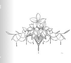 a line drawing of flowers and leaves on a white background