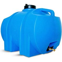 a blue plastic tank with a black lid