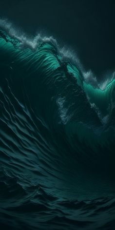 an ocean wave is shown in this artistic painting, it appears to be very dark