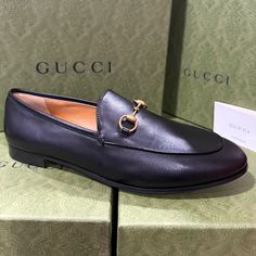 Brand: Gucci Choose Your Size Black Leather New With Box And Dust Bag Gucci Black Loafers With Leather Lining, Gucci Black Loafers For Office, Gucci Black Office Loafers, Luxury Black Gucci Loafers, Gucci Flats, Brown Suede Loafers, Buckle Loafers, Gucci Loafers, Brown Loafers