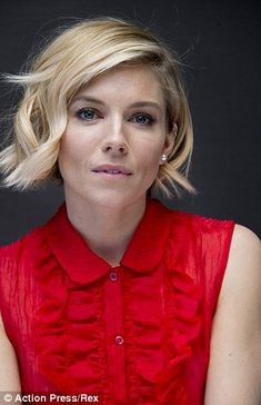 Sienna Miller is a fashion hit in ab-flashing red crop top | Daily Mail Online Asymmetrical Bob Haircuts, 2015 Hairstyles, Short Blonde, Girl Short Hair, Short Hair Styles Easy, Short Blonde Hair