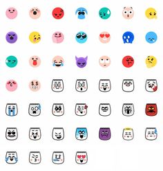 an image of many different emoticions on a white background in the form of faces