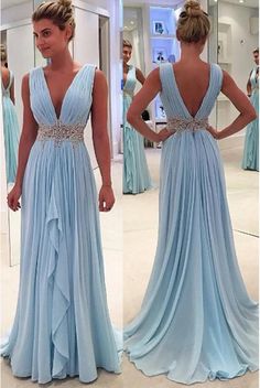 deep v neck beaded prom dresses long 2020 light blue chiffon cheap senior formal dress prom gown Shoulder Beads, Sky Blue Prom Dress, Charming Woman, High Low Evening Dresses, Prom Dresses Off The Shoulder, Ruffle Prom Dress, V Neck Prom Dresses, Blue Dress Formal