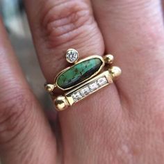 Engagement Stack, Ring Turquoise, Unique Ring, Matching Band, Shiny Things, Jewelry Inspo, Green Stone, Morganite, Ring Verlobung