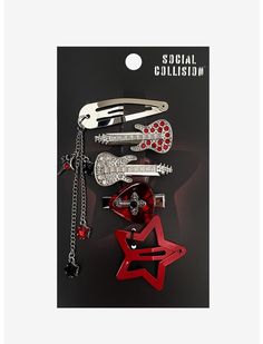 Social Collision Guitar & Star Hair Clip Set | Hot Topic Hot Topic Accessories, Emo Hair Accessories, Goth Gift Ideas, Social Collision, Haunt Couture, Purple Y2k, Scene Accessories, Wishlist Ideas, Art Outfits