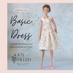 a doll is wearing a dress with flowers on it, and the words basic dress are in