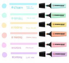 the different types of marker pens are shown in various colors and sizes, including pink, blue