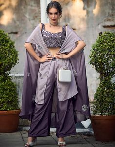 💜 Purple Chiffon Padding Palazzo Suit ✨ So elegant and stylish, this suit is perfect for any occasion! Check out the link in my bio to shop now. #purple #chiffon #padding #palazzo #suit #arabicattire #fashion #style #ootd #elegant #stylish #beautiful #sunset #summer #trending Suit With Jacket, Georgette Material, Purple Bottom, Lehenga Gown, Palazzo Suit, Salwar Kameez Designs, Contemporary Outfits, Salwar Suit, Embroidered Jacket