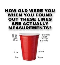 1000 Lifehacks, Red Solo Cup, Cooking Measurements, Red Cup, Solo Cup, Everyday Hacks, Simple Life Hacks, Diy Life Hacks, How Old