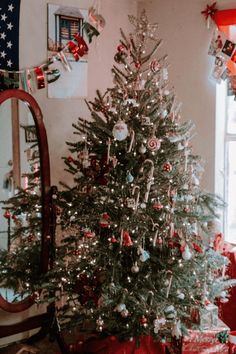 a small christmas tree in a living room