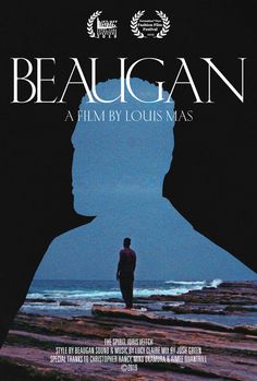 the movie poster for beaugann, featuring a man standing in front of an ocean