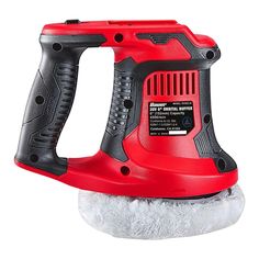 a red and black electric polisher on a white background