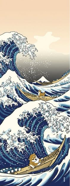 the great wave off kanishi with two boats in it's foreground