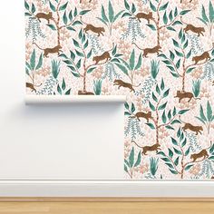 a wallpaper with animals and flowers on it