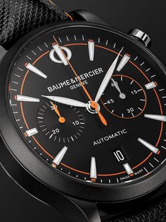 For an ‘everyday wearer’ that’ll see you from boardroom to bar in an instant, reliable functionality, cool contemporary looks and robustness are all things to consider – and Baume & Mercier's 'Capeland' chronograph ticks all those boxes and more. Crafted in Switzerland, it features easily legible stopwatch counters alongside a date window, plus a tough scratch-resistant carbon case coating. The textured-leather strap (which is rubberised on the inside) will also stand up to the outside world, w… Luxury Black Chronograph Watch With Date Indicator, Modern Black Chronograph Watch With Date Indicator, Baume Mercier, Outside World, Black Watch, Chronograph Watch, Luxury Watches, Chronograph, Leather Watch