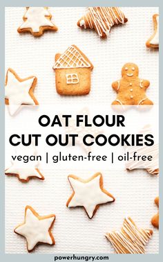 Learn how to make vegan oat flour cut out cookies! They are #glutenfree #oilfree and easy to make, too (no chilling required!). #vegancookies #veganchristmascookies #veganrecipe #veganbaking #wfpb #wfpbno #wfpbcookies #wfpbnocookies #wfpbbaking #wfpbnobaking #oatflour #oatflourcookies #oats #oilfree #oilfreevegan #cutoutcookies #christmascookies #veganchristmas #veganflutenfree