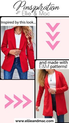 The ultimate DIY - find something you love and sew it yourself! This inspired sew was made using our new Elevated Blazer Jacket Pattern. The sewist used her measured shoulder size, but sized up for the rest of the pattern and then lengthened the jacket. I love how it turned out! How about you? 😀Click to see this pattern on our website, and dont forget to save this inpiration to your sewing board. Trendy Single-button Blazer With Lapel Collar, Trendy Single Button Blazer With Lapel Collar, Trendy Blazer With Lapel Collar, Trendy Blazer With Single Button And Suit Collar, Trendy Business Casual Blazer With Buttons, Trendy Tailored Single Button Blazer, Trendy Blazer With Suit Collar In Solid Color, Trendy Tailored Single-button Blazer, Trendy Business Casual Blazer With Long Sleeves