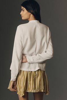 Tencel Pullover styling Machine wash Imported | Long-Sleeve Henley Pleated Blouse by Cloth & Stone in White, Women's, Size: 2XS, Tencel at Anthropologie V-neck Blouson Sleeve Work Tops, Fall Layering Blouse With Crew Neck, Elegant Button-up Tops For Layering, Versatile Crew Neck Fall Blouse, Fall Crew Neck Versatile Blouse, Relaxed Fit Tops With Blouson Sleeves For Work, Relaxed Fit Blouson Sleeve Tops For Work, Relaxed Fit Workwear Tops With Blouson Sleeves, Versatile Long Sleeve Top For Workwear In Fall