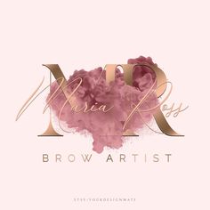 the logo for marra ray's brow artist, featuring pink ink and gold lettering