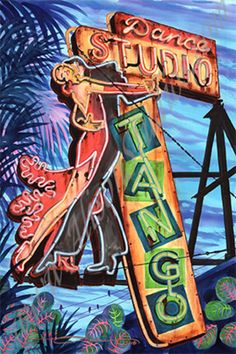 a painting of a neon sign for the dance studio in las vegas, nv