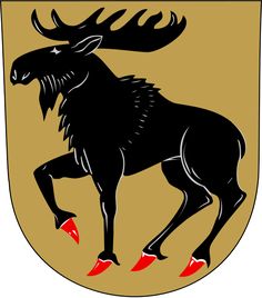 the coat of arms of an animal with red shoes on it's hind legs