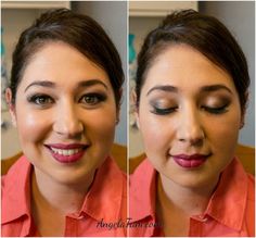 two pictures of a woman's face with makeup