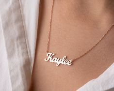 🌸 Ideal Christmas Gift - Handmade Jewelry - Get your unique and eye-catching 14K Solid Gold Name Necklace now. Available in different font styles and different styles of chains. Wearing a Name Jewelry is a great way to add a burst of uniqueness and personality. 🌸 Personalized Christmas Jewelry - You can customize this 14k solid gold name necklace with a name/word of your choice. All our personalized gold necklaces are suitable for all kinds of clothing and add a great sparkle to your wardrobe. Elegant Name Necklace For Christmas, Rose Gold Jewelry For Christmas Birthday Gift, Rose Gold Jewelry For Christmas Gift, Rose Gold Jewelry Christmas Gift, Christmas Gift Rose Gold Jewelry, Personalized Name Necklace As Christmas Gift, Personalized Name Necklace For Christmas Gift, Christmas Gift Name Necklace, Gold Name Necklace For Christmas Birthday Gift