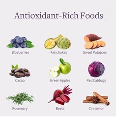 an image of antioxidant rich foods with their names in english and spanish