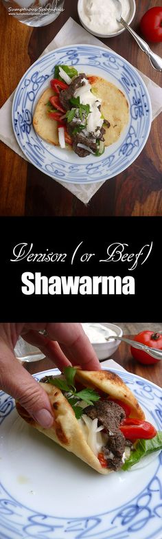 Venison (or Beef) Shawarma | Sumptuous Spoonfuls Recipes Venison, Divine Recipes, Beef Shawarma, Greek Gyros, Outdoor Cooking Recipes, Mediterranean Spices, Lebanese Cuisine