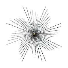 an abstract metal sculpture on a white background with black and yellow lines in the center