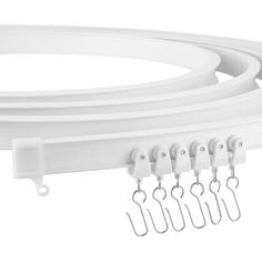 a white extension cord with hooks on each end and clips hanging from the end,