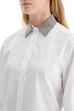 Imagine slipping into a shirt that feels as relaxed and refined as an afternoon tea with friends. This piece combines ease with elegance, making it perfect for those days when you want to feel both comfortable and chic. Crafted with care, it's a little nod to the art of understated luxury. Made of pure cotton poplin for a breathable feel Features iconic monile embroidery on the pointed collar Designed with an American button placket and rounded hem Includes a back pleat and seams to enhance the Embellished Collar, Beaded Collar, Poplin Shirt, Shirt Sale, Brunello Cucinelli, Cotton Poplin, Cotton Shirt, Accessories Design, Designing Women