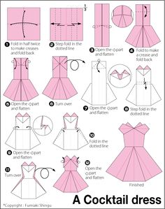 how to make an origami cocktail dress with instructions on how to fold it