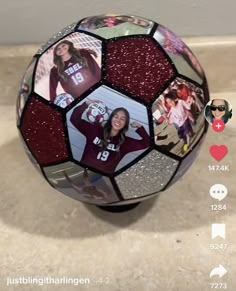 a close up of a soccer ball with pictures on it