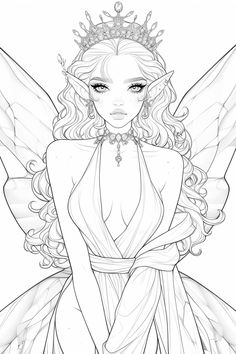 a drawing of a fairy with wings and tiara