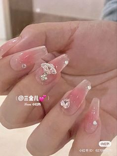 Nail Inspo Long Coffin, Blush Nails Pink, Pink Jelly Nails Acrylic, Fairytale Core, Nail Inspo Long, Nail Tech Nails, Cherry Valance, Nails Douyin, Tech Nails