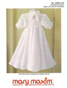 an advertisement for a baby's dress made with crochet and laces