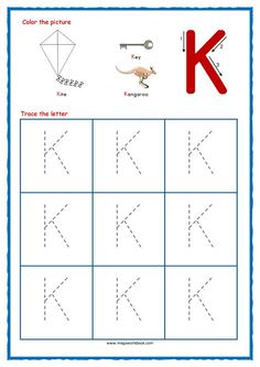 the letter k worksheet with pictures to help kids learn how to write and draw letters