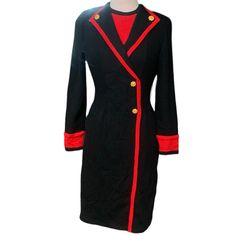 Incredible Dress, Excellent Vintage Condition. All Buttons Are There And No Flaws Noted. Buttons Have A Nautical Rams Head Theme. Zips Up Back. Fabric Does Have Some Stretch Shoulder To Shoulder-14 Pit To Pit-15 Length-39 Offers Are Welcome Red Knit Dress, Ram Head, Knit Dress, Zip Ups, Vintage Dresses, Black And Red, The Incredibles, Womens Dresses, Knitting