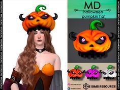 an image of a woman wearing pumpkin hats