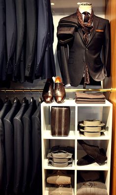 Every guy needs an organized closet. Gentleman Mode, Style Gentleman, Gentleman's Wardrobe, Men Closet, Sharp Dressed Man, Well Dressed Men, Gentleman Style, Mens Fashion Trends