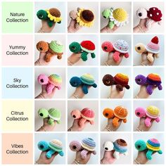 there are many different crocheted hats on this page